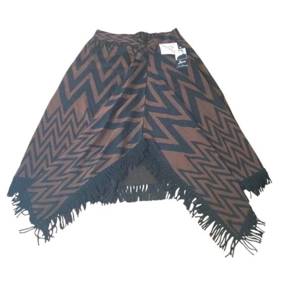 Lemmie for Nina Leonard Fringed Maxi Skirt Woman Med Chocolate Brown Black Nwt